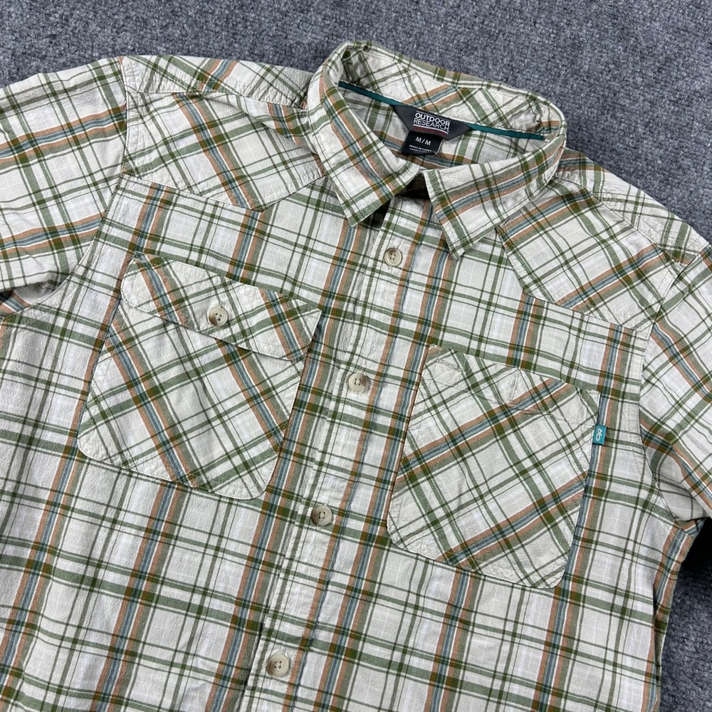 Outdoor Research Shirt Mens Medium Green Plaid Short Sleeve Hiking Western V056